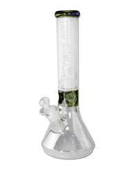 Vorderansicht der Black Leaf Beakerbong Ice aus Borosilikatglas mit sandgestrahltem floralem Muster
