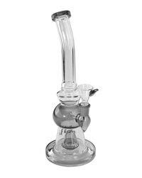 Gesamtansicht der Black Leaf Glasbong mit Perkolator in Grau aus Borosilikatglas, Höhe 290mm