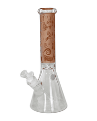 Vorderansicht der Black Leaf Kokopelli Beaker Bong Ice in amber mit sandgestrahltem Logo