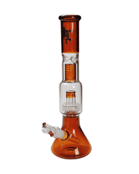Dreistufige Bong mit Schlitz-, Kuppel- & Trommelperkolator in warmem Bernstein