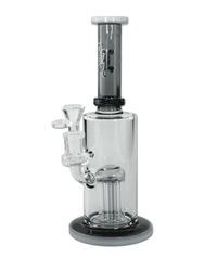 Seitenansicht der grauen Black Leaf Perkolatorbong aus Borosilikatglas mit 260mm Höhe und 8-Arm Baumperkolator.