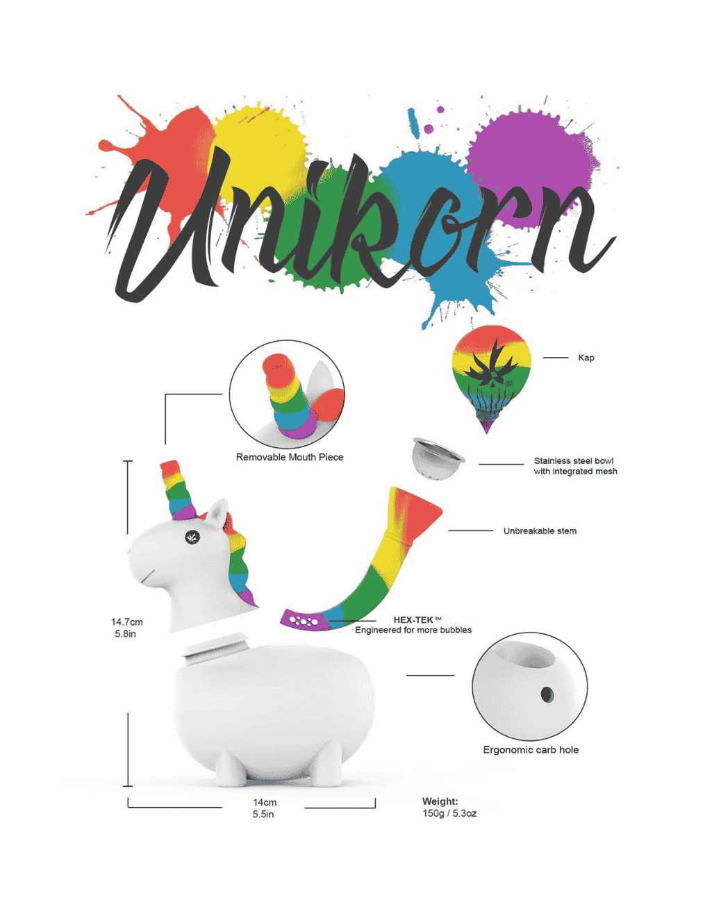 Bruchsichere Bong aus lebensmittelechtem Silikon im Unikorn-Design