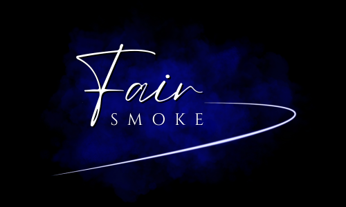 Fair Smoke Bong, Shisha, Crusher - weiße Schrift auf blauem Hintergrund