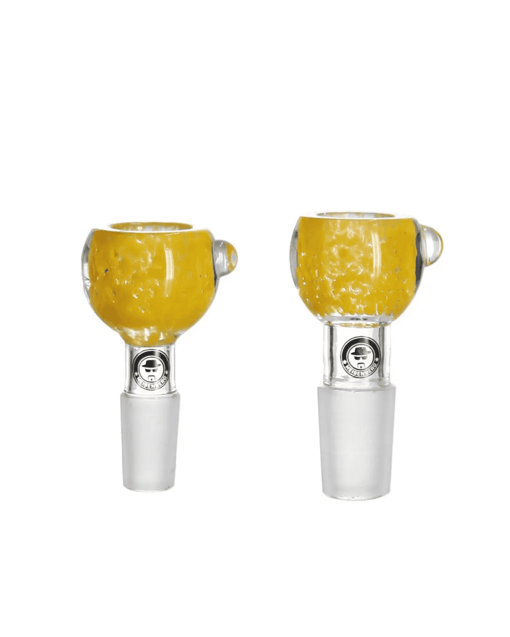 Bongkopf in Gelb aus verstƤrktem Glas mit Logo zum Rauchen von KrƤutern.