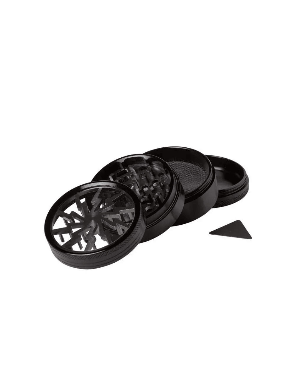 Lightning Metall-Grinder in Schwarz in Blitzoptik mit Pollensieb zum Zerkleinern von KrÀutern.