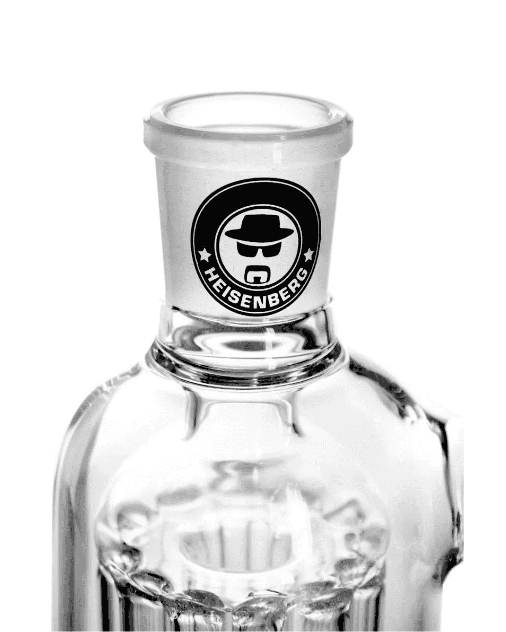 Seitliche Perspektive des Heisenberg Vorkühlers mit 29.2 Glasschliff, ideal für Bongs mit seitlichem Anschluss.