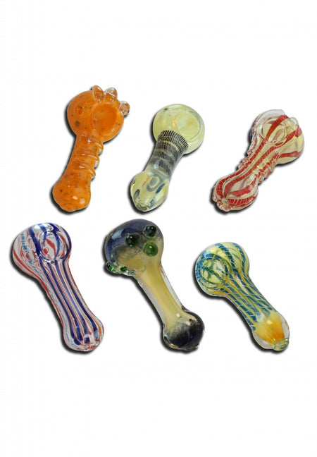 Handpfeifenset – 6 Spoon-Pipes aus Glas mit verschiedenen Designs - 90–105 mm, 6er Set