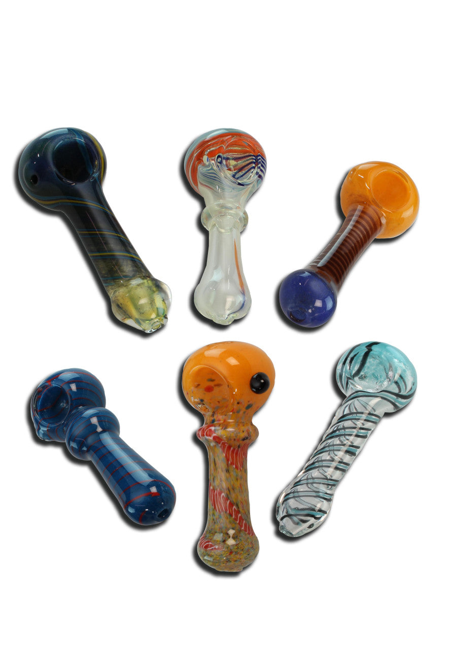 Handpfeifenset – 6 Spoon-Pipes aus Glas mit verschiedenen Designs - 120 mm, 6er Set