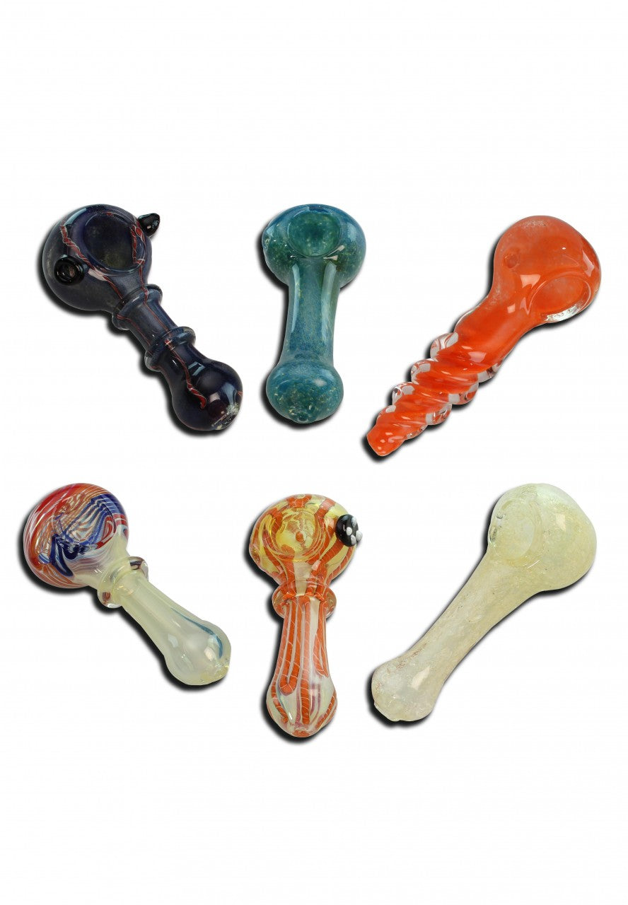 Handpfeifenset – 6 Spoon-Pipes aus Glas mit verschiedenen Designs - 110–120 mm, 6er Set
