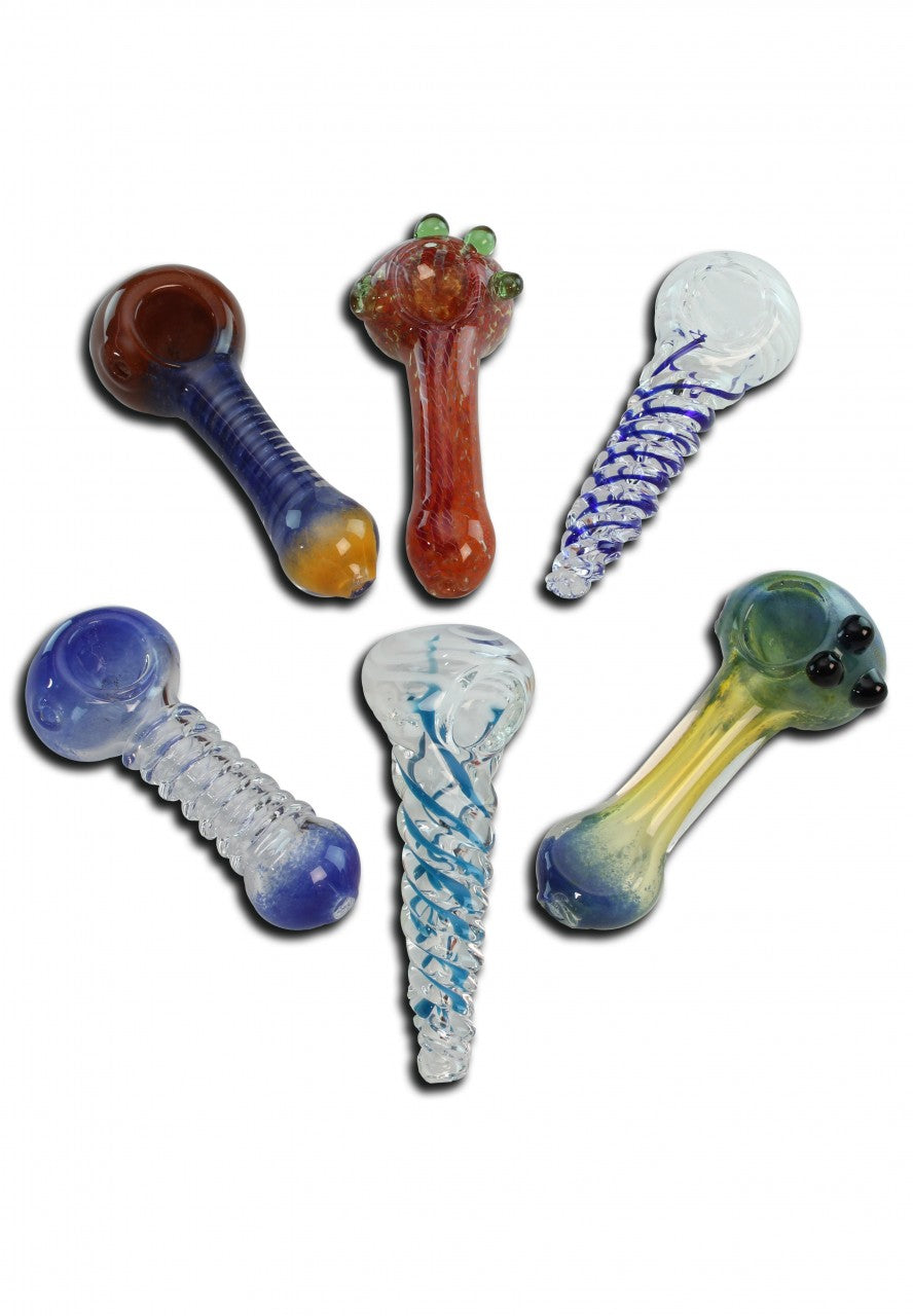 Handpfeifenset – 6 Spoon-Pipes aus Glas mit verschiedenen Designs - 115–120 mm, 6er Set