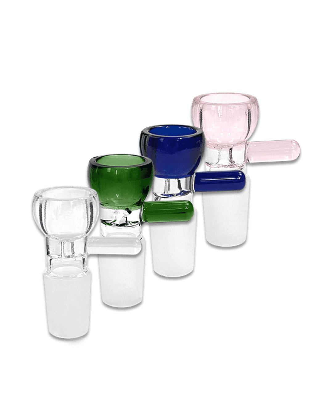 Frontalansicht des blauen 18,8mm Glasköpfchens mit kleinem Durchlass und Griff