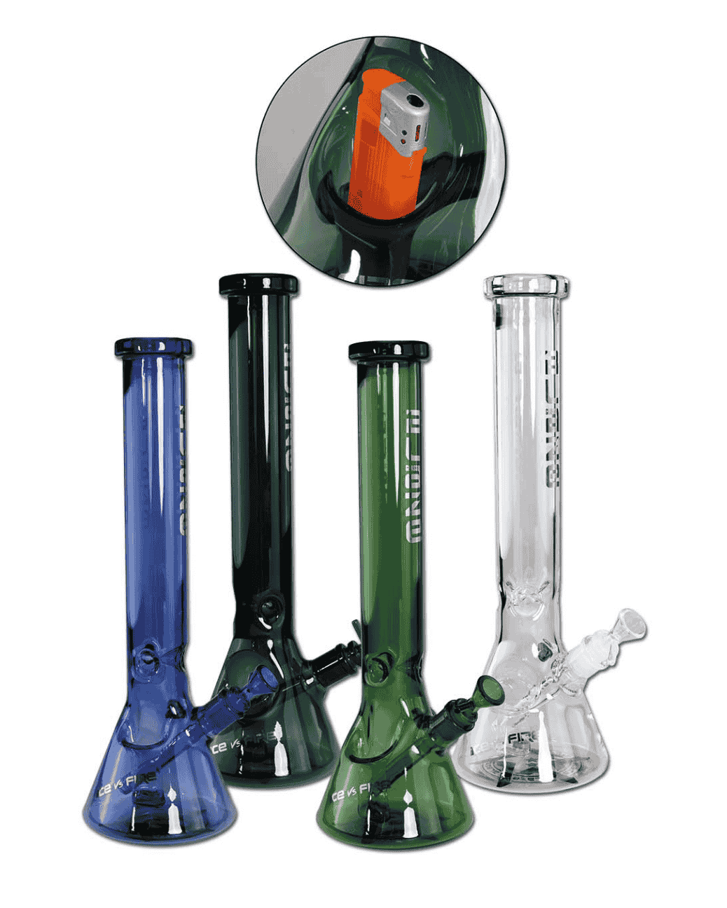 Gesamtansicht der BLAZE Icebong Ice vs. Fire aus klarem Borosilikatglas mit Blaze Logo.