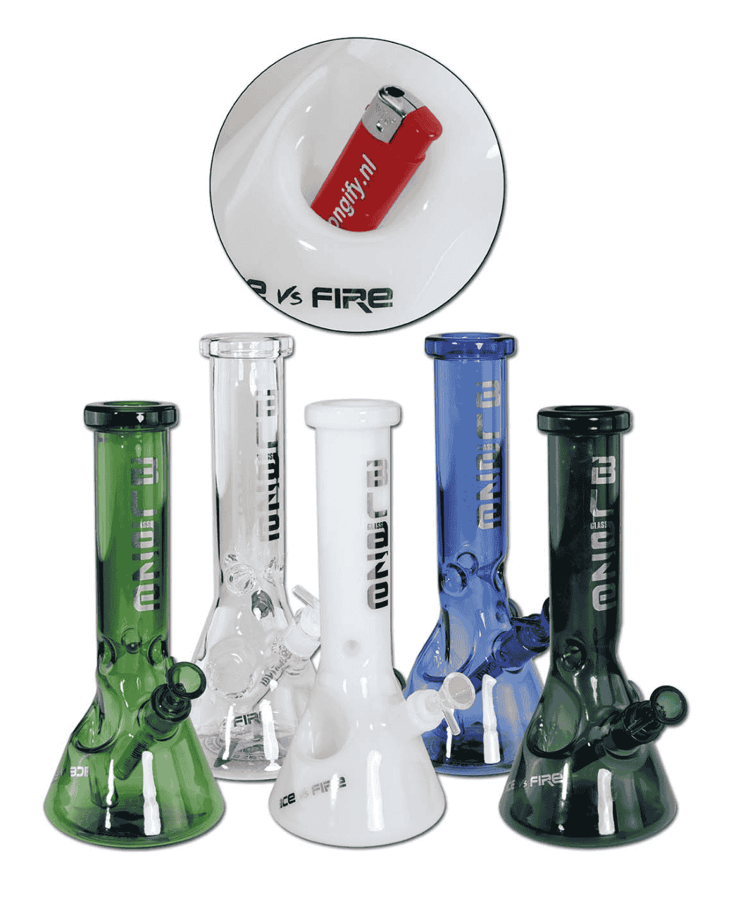 Gesamtansicht der BLAZE Icebong Ice vs. Fire aus klarem Borosilikatglas mit Blaze Logo.
