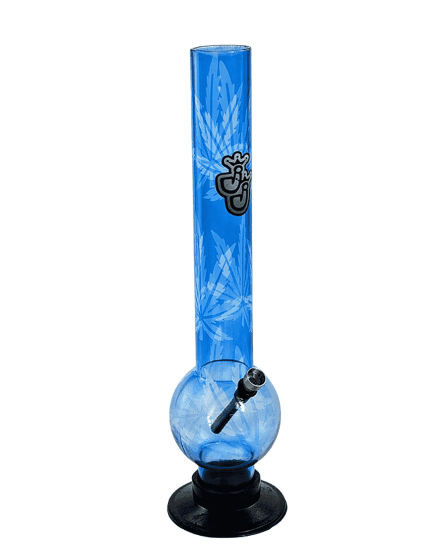 Acrylbong mit Hanfblättern 40cm blau-transluzent