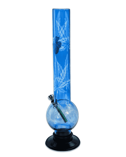 Acrylbong mit Hanfblättern 40cm blau-transluzent