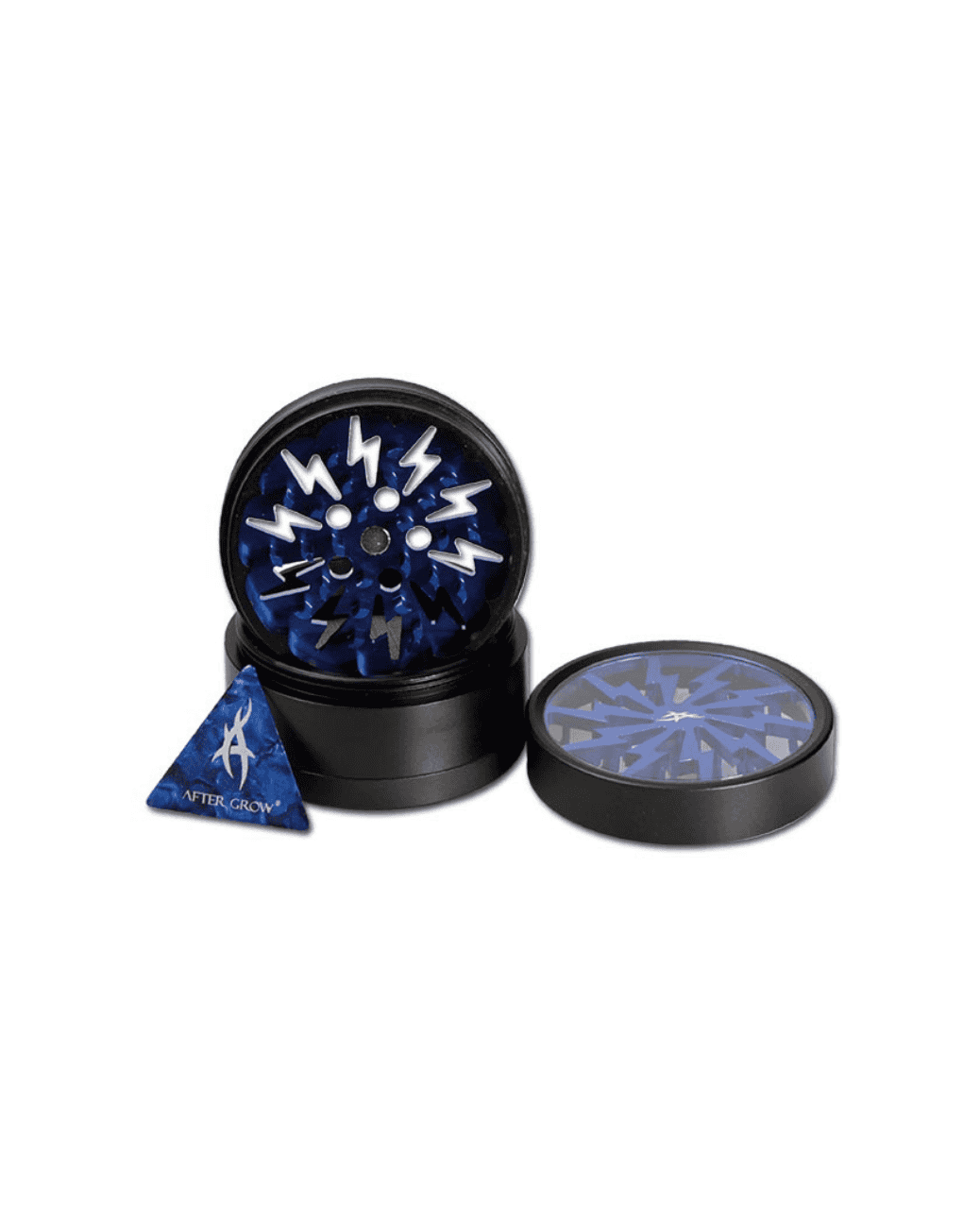 Kompakter blauer Grinder mit Pollensieb und Magnetdeckel von After Grow