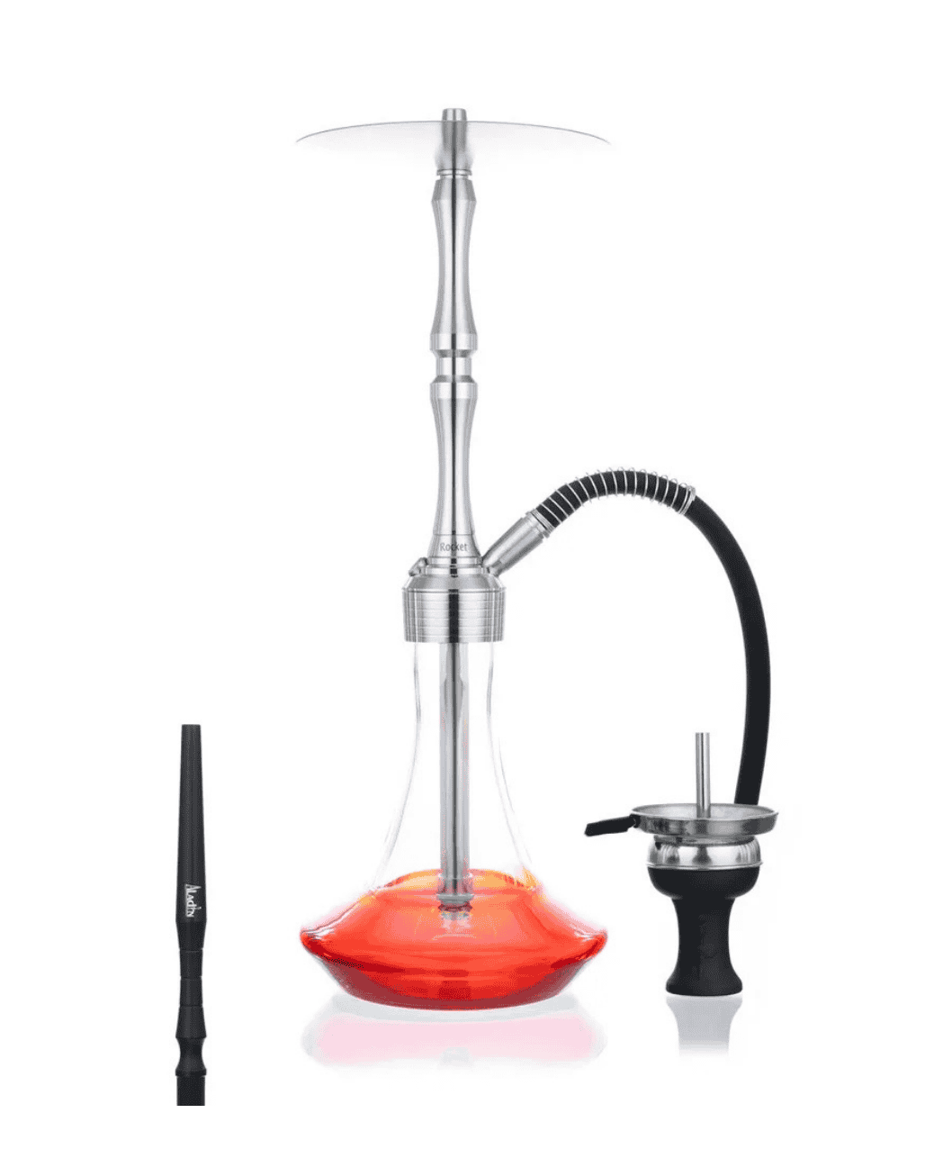 Elegante Aladin Shisha MVP Rocket Red Fade mit Schlauch, passendem Mundstück und Kopf in Rot. Zum Rauchen von Shishatabak.