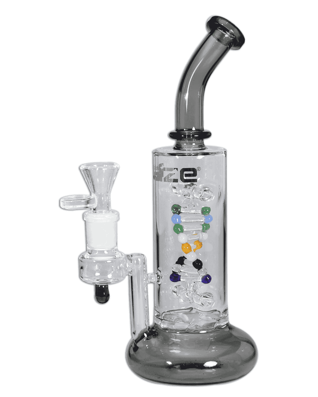 Profilansicht des BLAZE Bubbler DNA, hervorgehobenes Blaze Glass Logo, NS 14 Schliff erkennbar