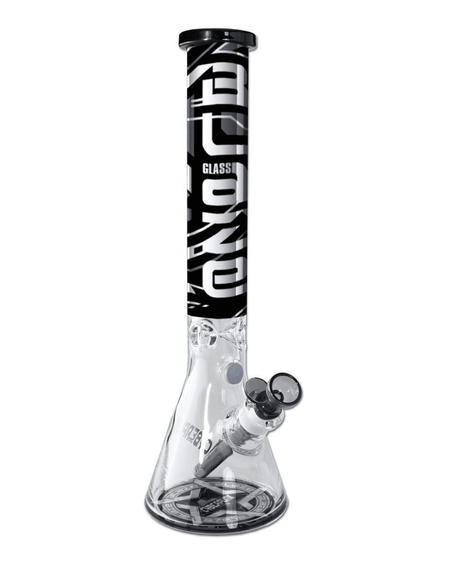 Frontansicht der BLAZE Cyberpunk Kolbenbong Ice aus Borosilikatglas mit Blaze Glass Logo.