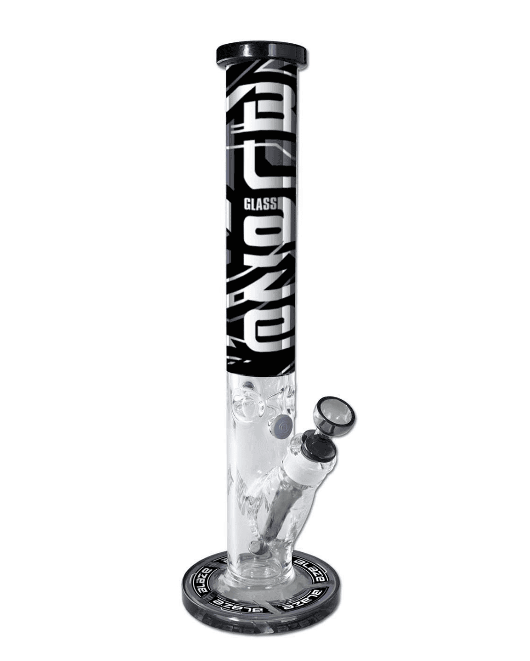 Gesamtansicht der BLAZE Cyberpunk Zylinderbong Ice aus klarem Borosilikatglas mit Blaze Glass Logo