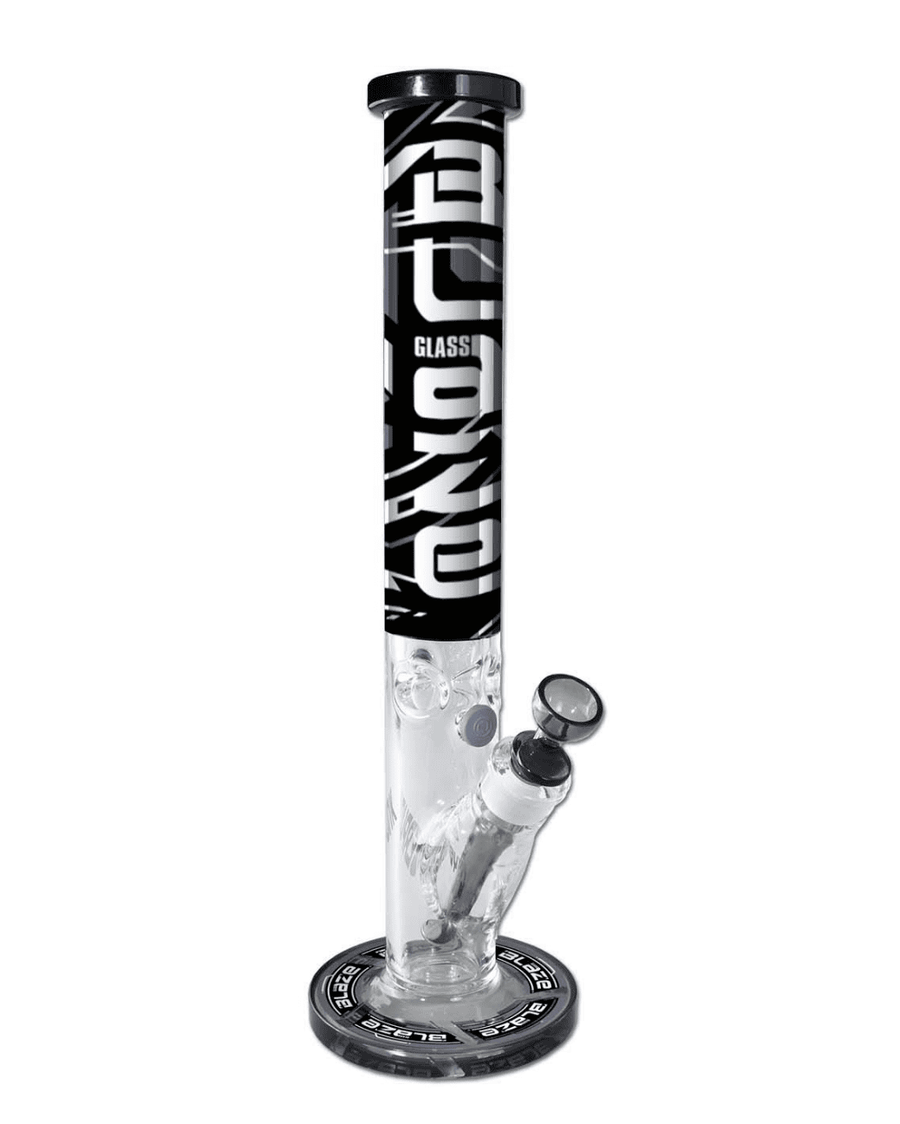Gesamtansicht der BLAZE Cyberpunk Zylinderbong Ice aus klarem Borosilikatglas mit Blaze Glass Logo