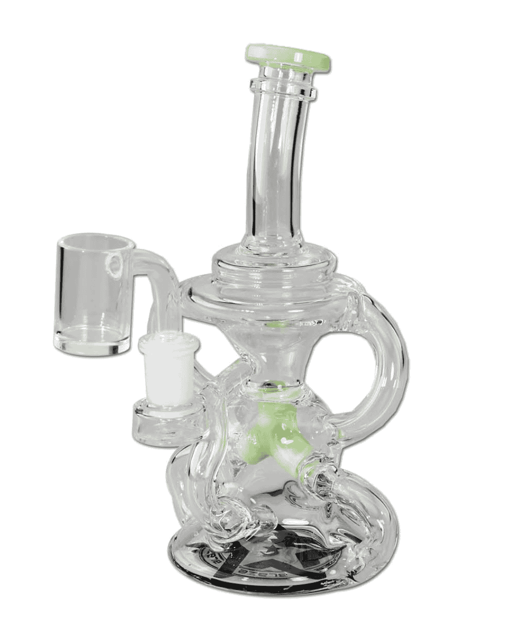 Seitliche Ansicht des BLAZE Dab Rig Recyclers aus 3mm dickem Borosilikatglas