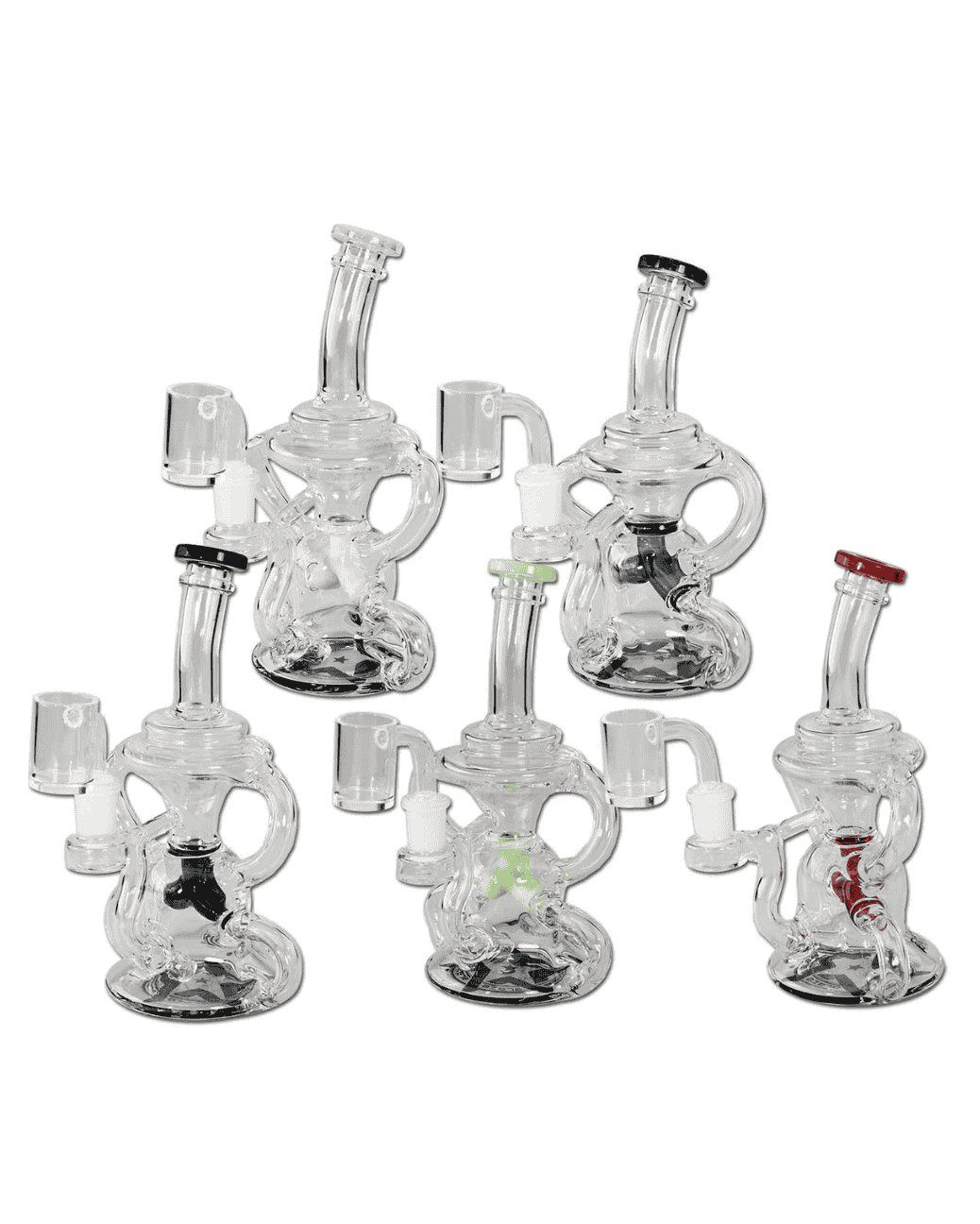 Vollansicht des BLAZE Dab Rig Recyclers aus rotem Borosilikatglas mit BLAZE GLASS Logo