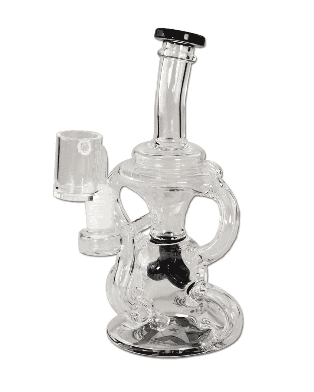 Detailansicht des BLAZE GLASS Logos auf dem roten Dab Rig Recycler