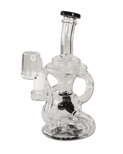 Detailansicht des BLAZE GLASS Logos auf dem roten Dab Rig Recycler