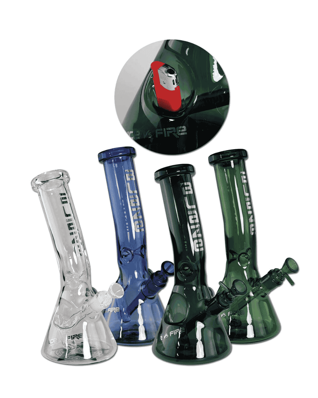 Gesamtansicht der BLAZE Icebong Ice vs. Fire aus klarem Borosilikatglas mit Blaze Logo
