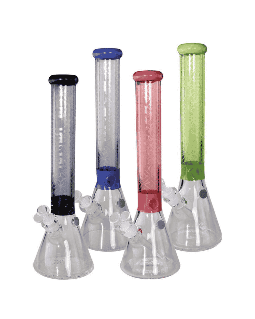 Seitenansicht der BLAZE Sandblast Beaker Bong Ice aus Borosilikatglas in Blau
