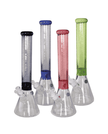 Seitenansicht der BLAZE Sandblast Beaker Bong Ice aus Borosilikatglas in Blau