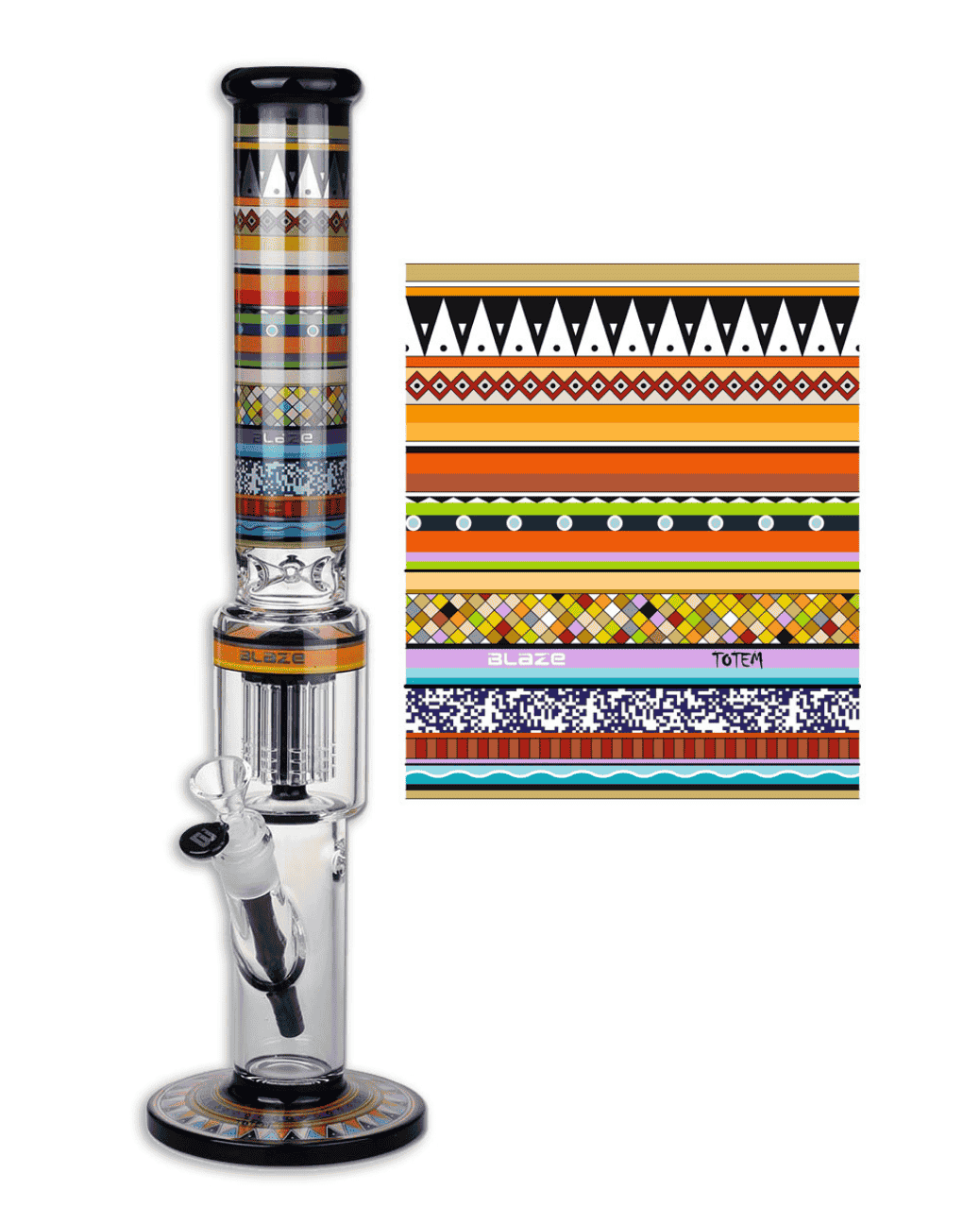 Große Glasbong mit Totem-Motiv & starkem Perkolator für sanften Rauch