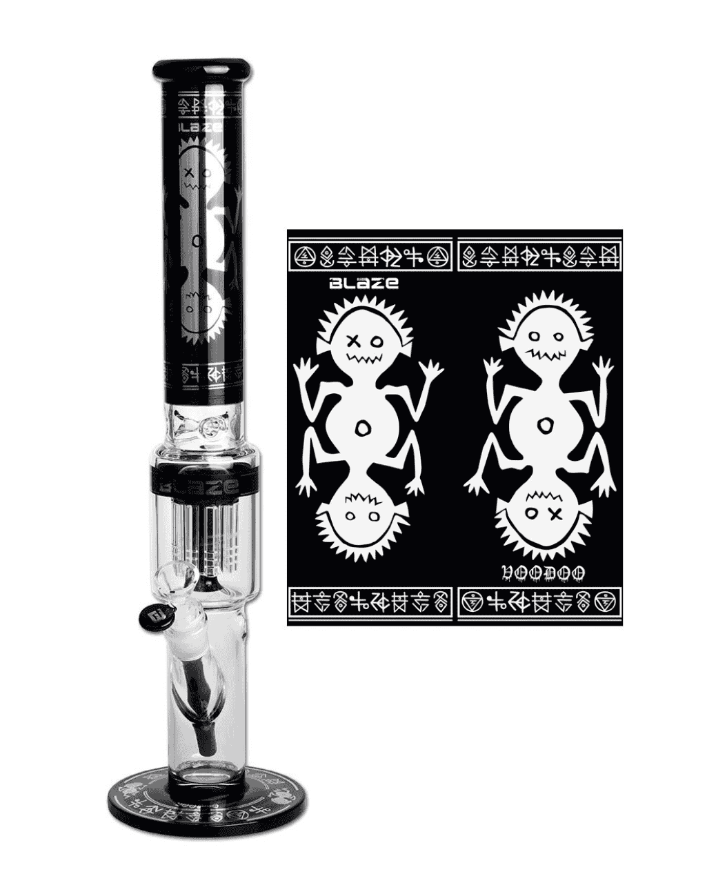 Premium-Bong mit Voodoo-Motiv & Baumperkolator aus Borosilikatglas