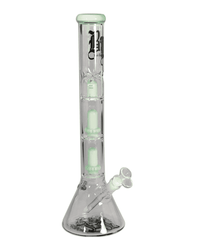 Frontansicht der BL Beaker Icebong mit zwei Ufoperkolatoren und hellgrünem Borosilikatglas, Höhe 465mm.