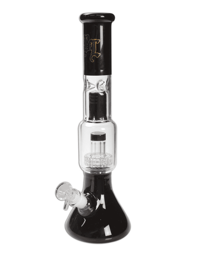 Ansicht der BL Glasbong mit sichtbarem BL-Logo und stabilem Glasdesign