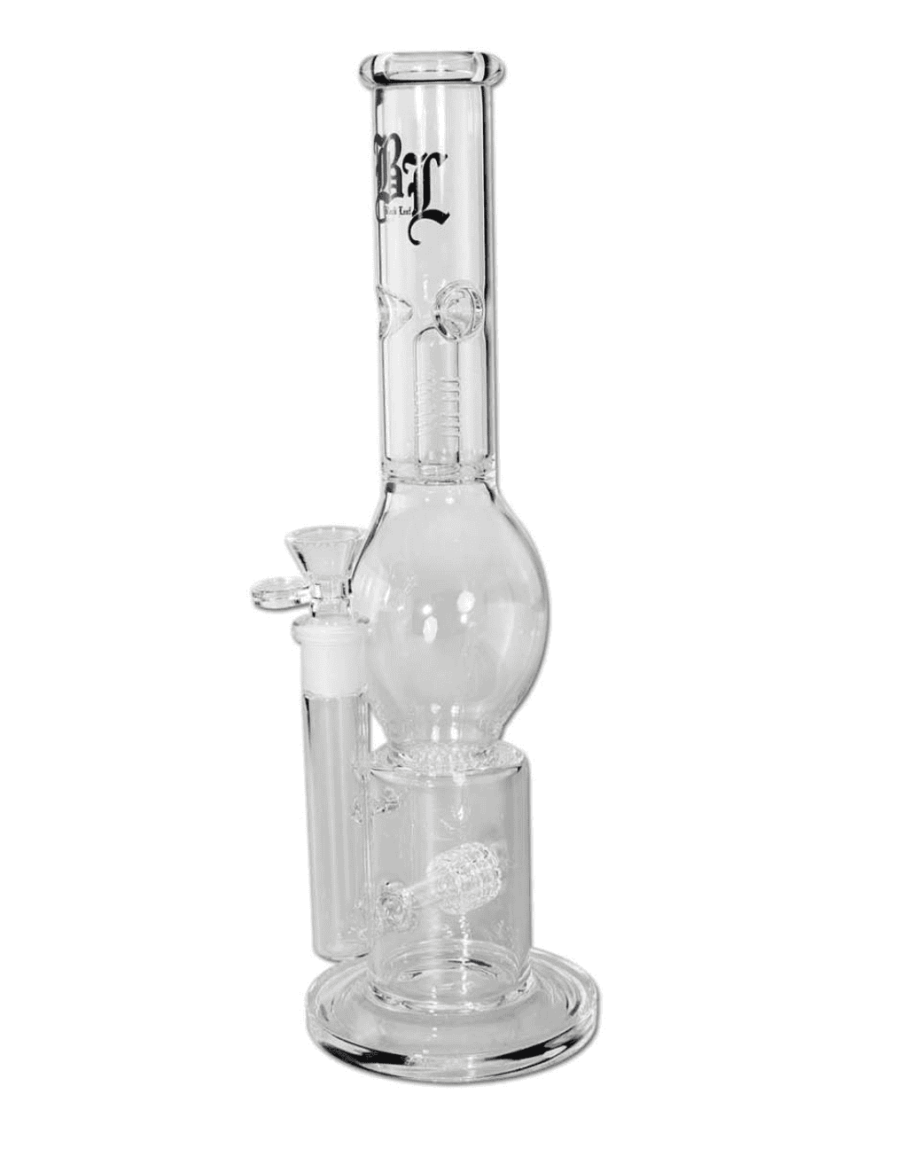 Seitenansicht der BL Icebong mit Trommelperkolator und HoneyComb, aus Borosilikatglas