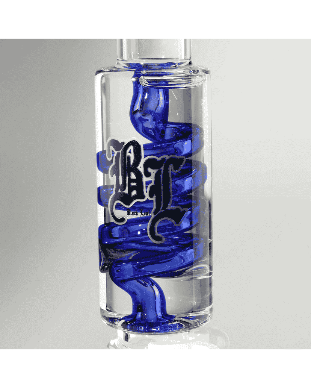BL Logo auf dem Korpus der BL Liquid Bong, aus blauem Borosilikatglas, Höhe 350mm