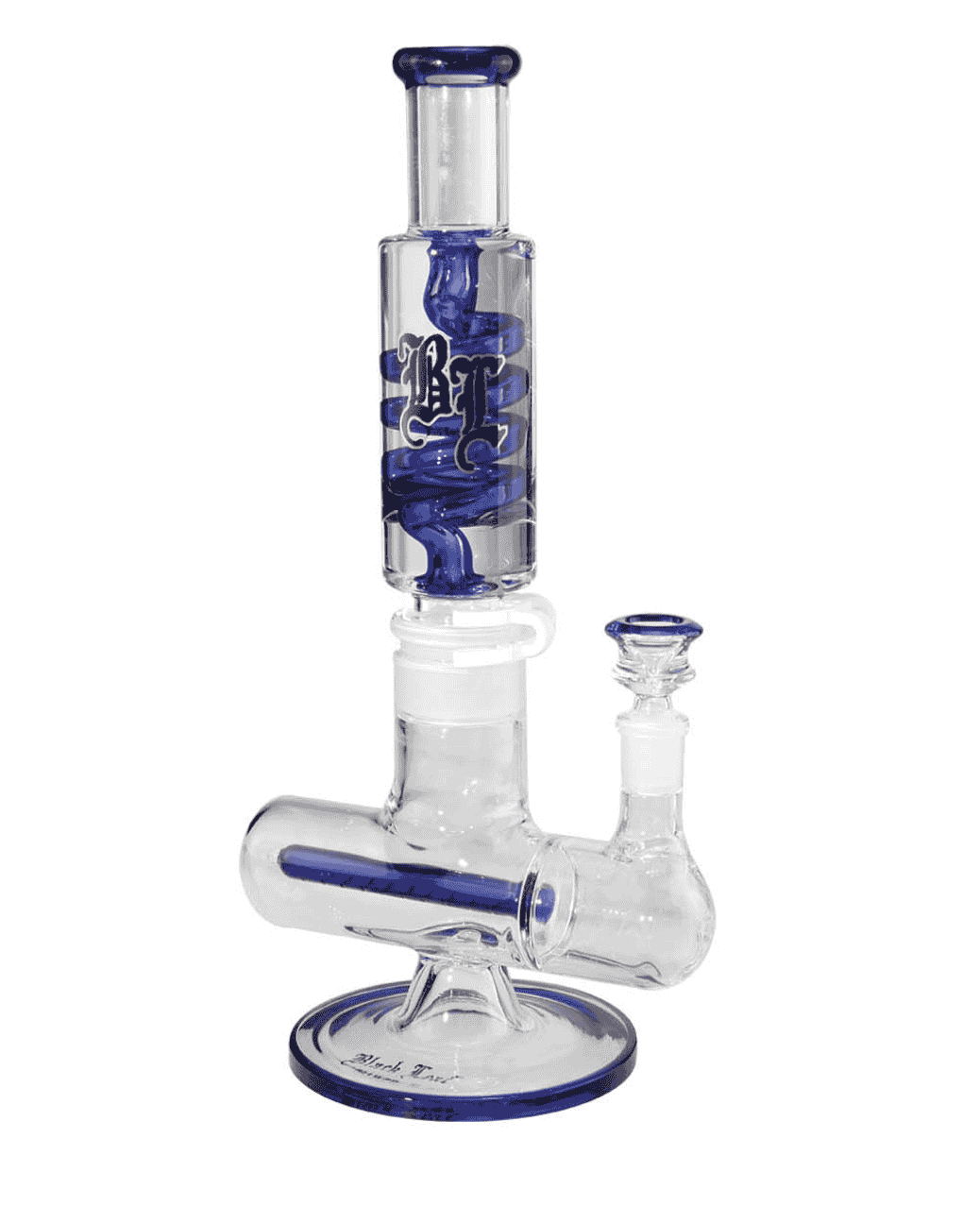 Detailansicht des blauen Borosilikatglases der BL Liquid Bong, Wandstärke 3mm, Durchmesser 46mm