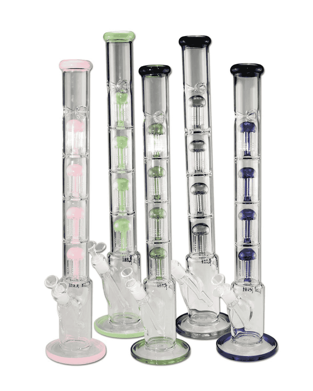 Seitenansicht der BL The Skyscraper Icebong mit blauem Borosilikatglas und Baumperkolator