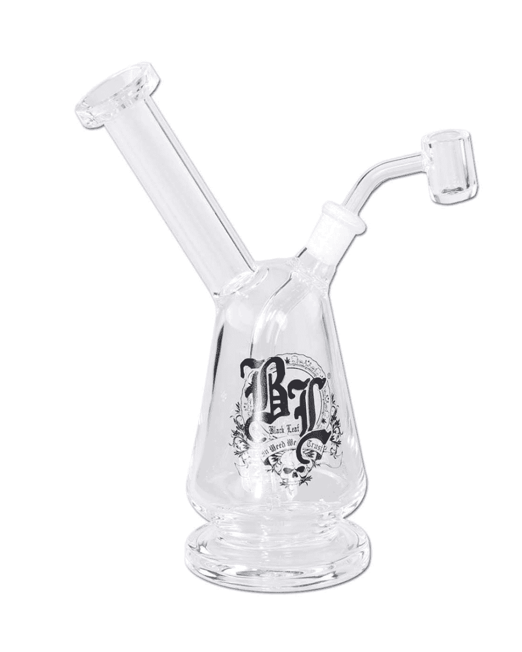Gesamtansicht der BL Ölpfeife/Dab Rig aus Borosilikatglas mit Trommelperkolator, Höhe 210mm