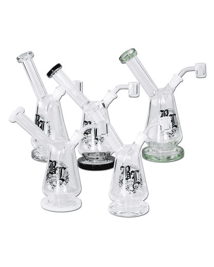 Seitenansicht der BL Ölpfeife mit Trommelperkolator aus Borosilikatglas, klares Design, Höhe 210mm