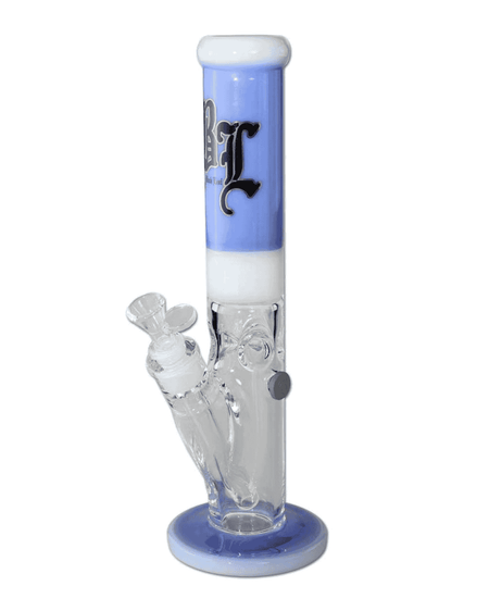 Gesamtansicht der Black Leaf 2Blue Zylinderbong Ice in Blau aus Borosilikatglas, 340mm hoch