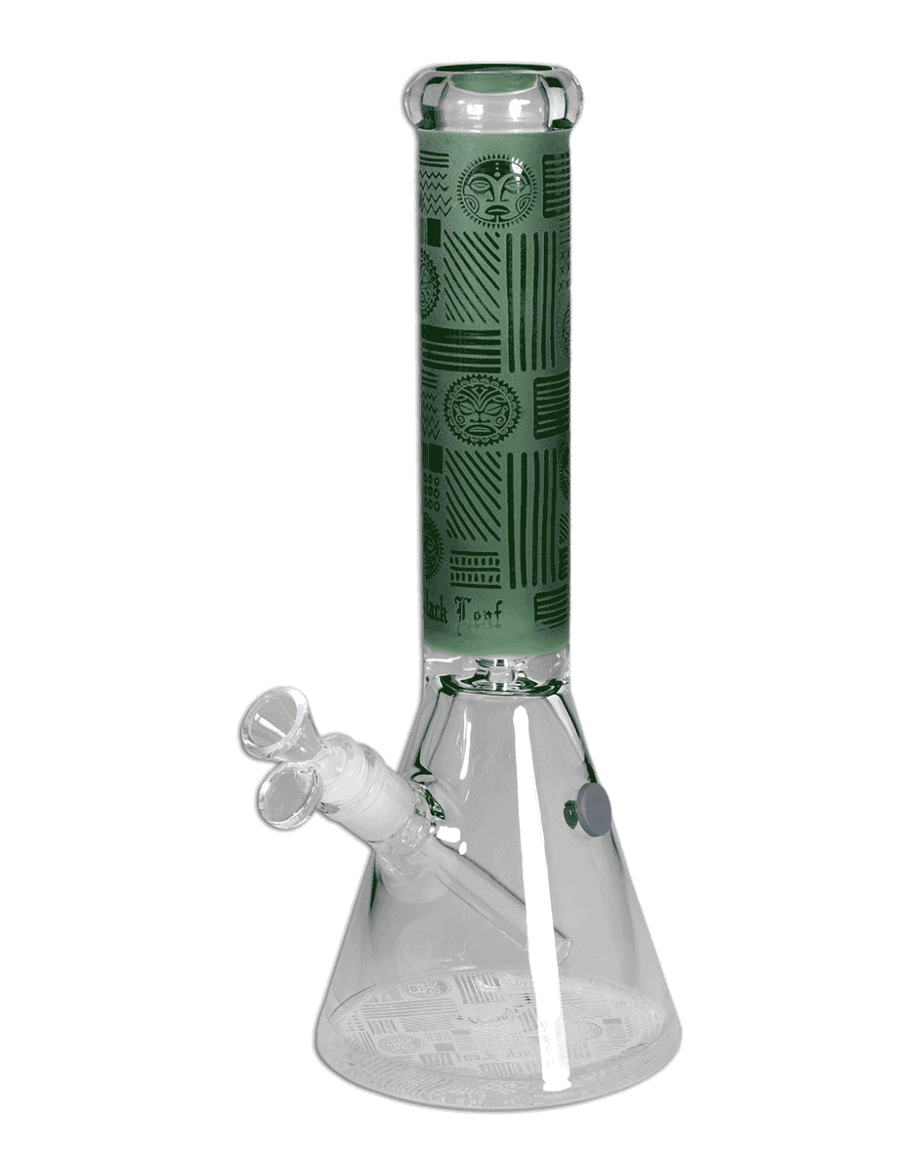 Gesamtansicht der Black Leaf Beakerbong Ice in grün aus Borosilikatglas, Höhe 400mm