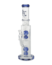 Gesamtansicht der Black Leaf Blue Hour Ice Doppelperkolator Bong aus Borosilikatglas, Höhe 370mm