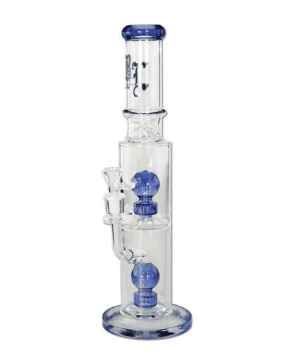 Gesamtansicht der Black Leaf Blue Hour Ice Doppelperkolator Bong aus Borosilikatglas, Höhe 370mm
