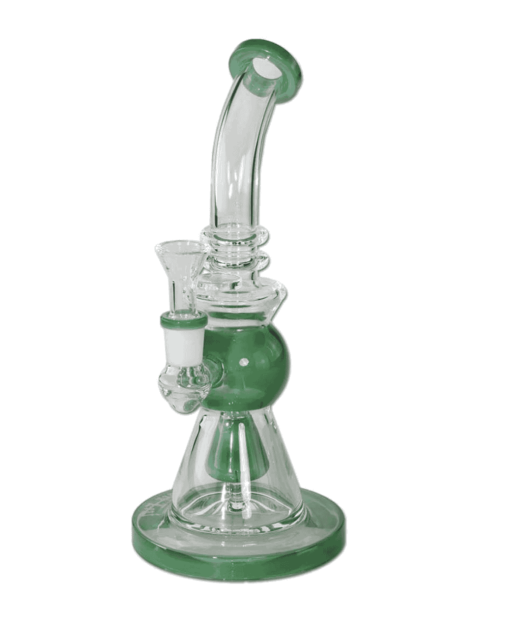 Vorderansicht des Black Leaf Bubbler aus blauem Borosilikatglas mit Schlitzdiffusor und Black Leaf Logo.