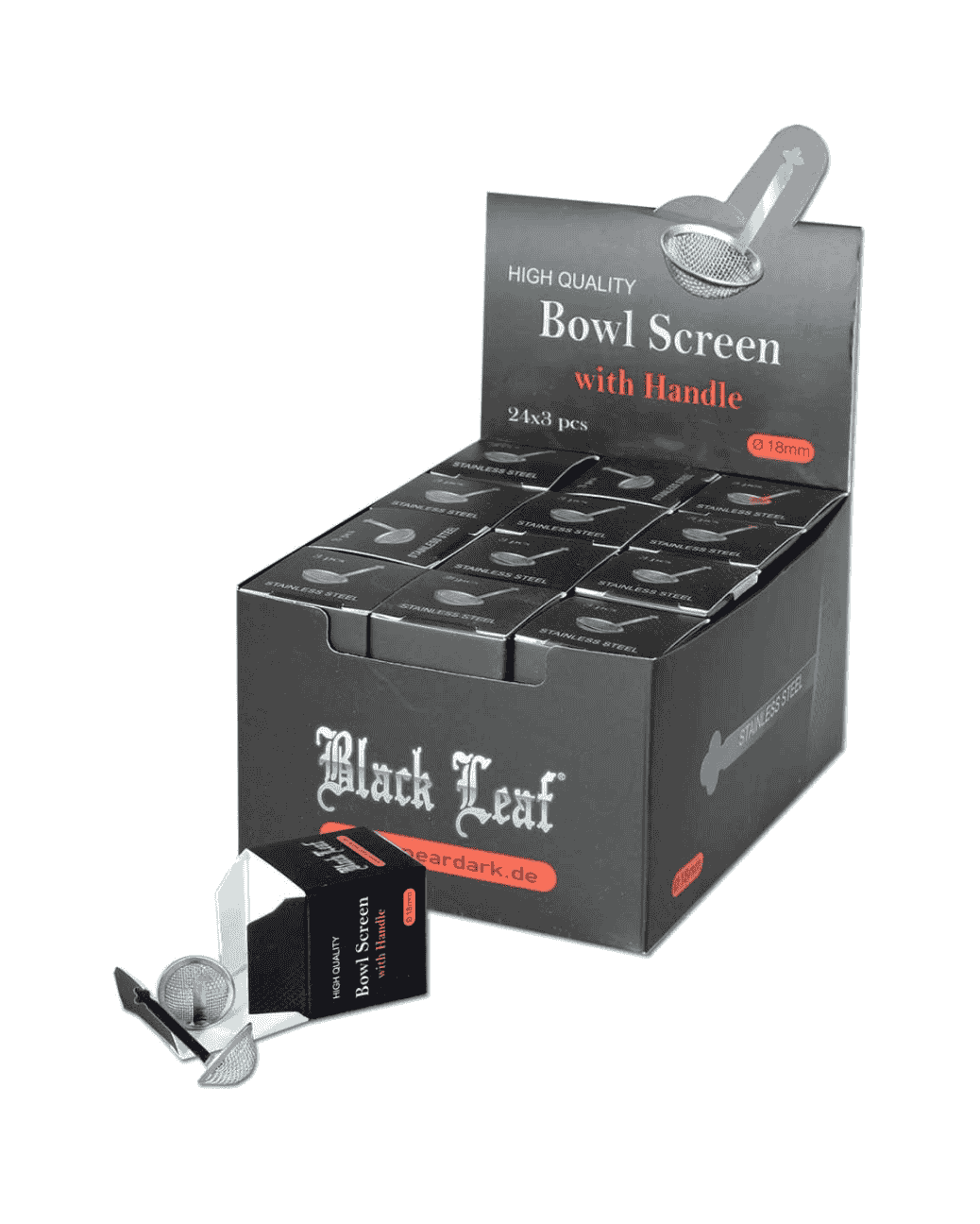 Seitenansicht des Black Leaf Edelstahl-Hängeschüsselsiebs mit 18mm Durchmesser