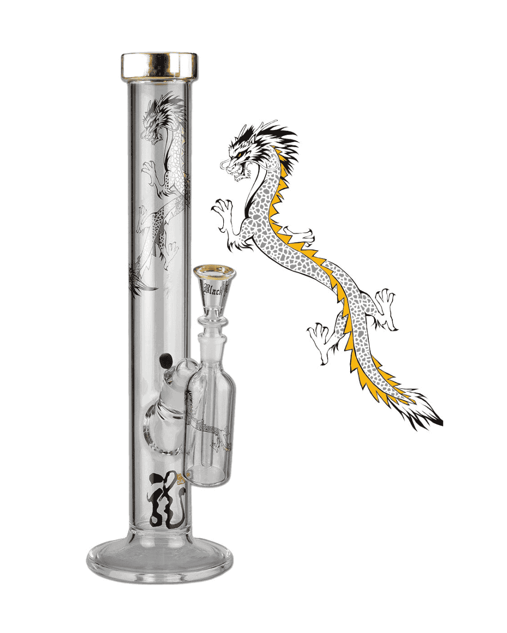 Black Leaf GTI Golden Dragon – Borosilikat-Glasbong mit Vorkühler und Zubehör