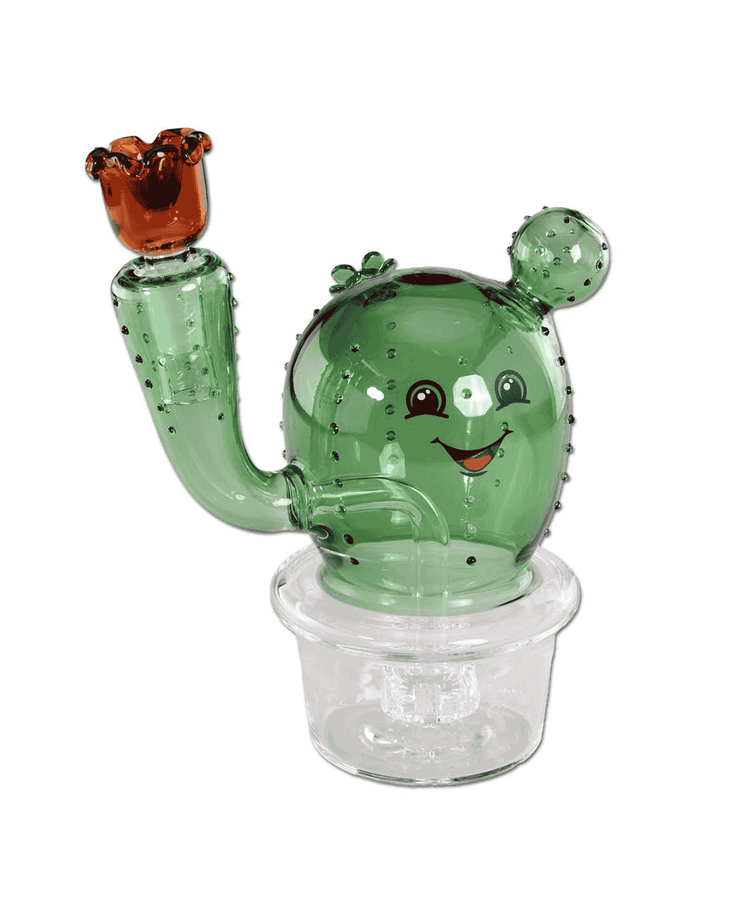 Seitenansicht der Black Leaf Glasbong CAKTUS aus Borosilikatglas mit Black Leaf Logo